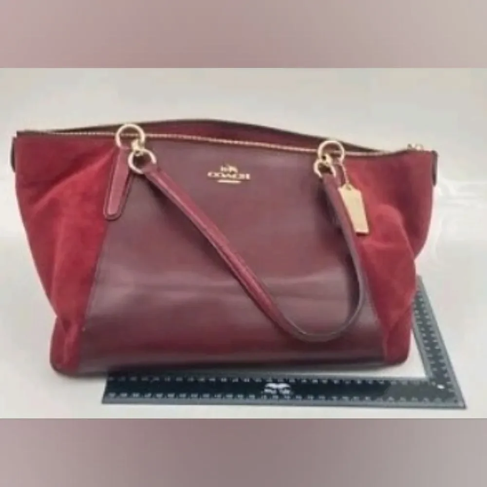 Coach Designer Ava Tote Burgundy Suede Leather handbag Purse Bag